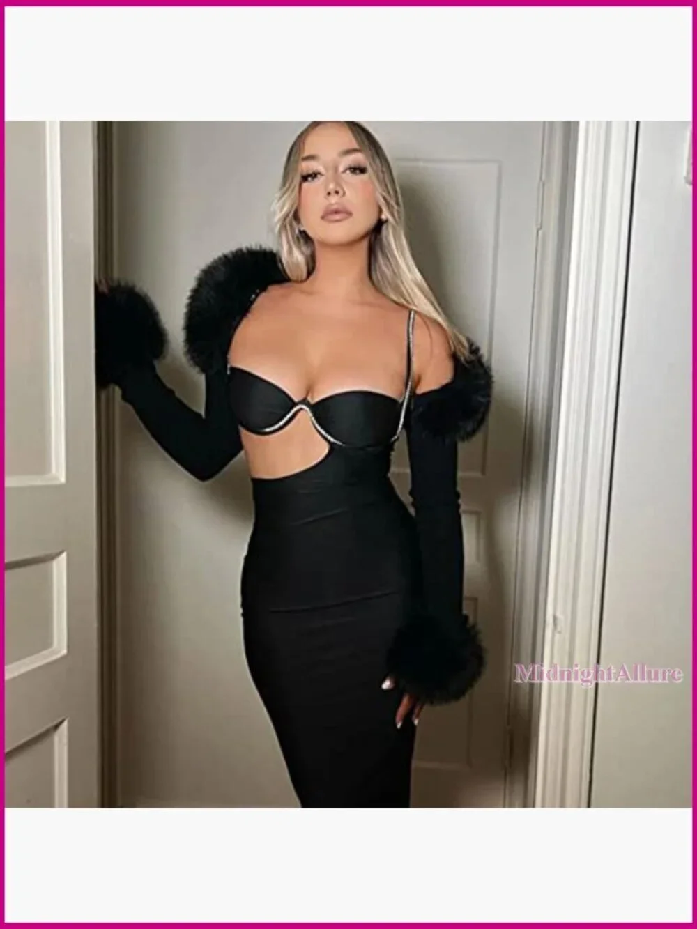 Long Sleeve Crop Jacket with Removable Faux Fur Collar Lightweight Clubwear - Picture 5 of 6